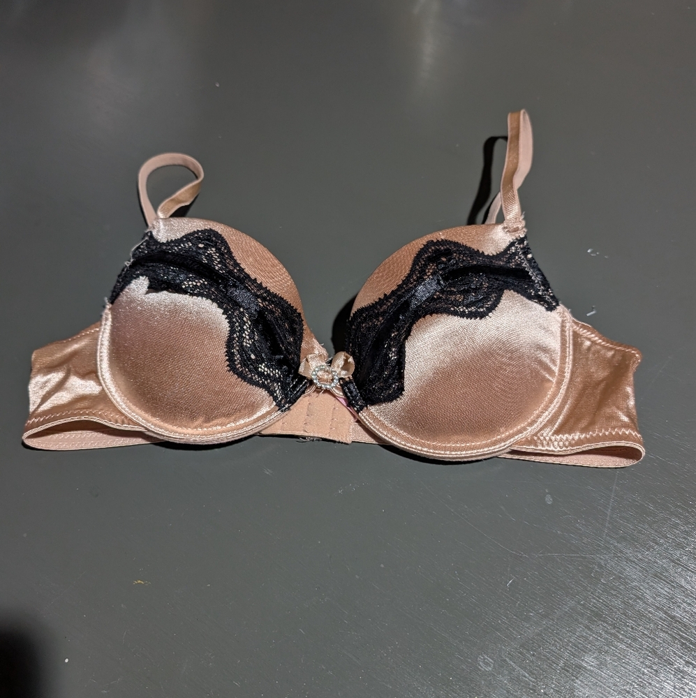 Nature Intimates Size 36B Elegant Tan and Black Lace Pushup Padded Bra